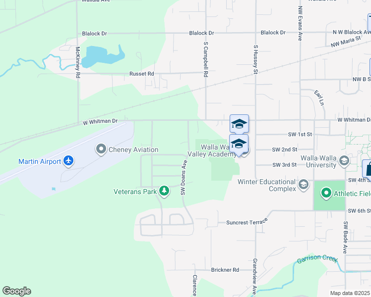map of restaurants, bars, coffee shops, grocery stores, and more near 212 South West Doans Avenue in College Place