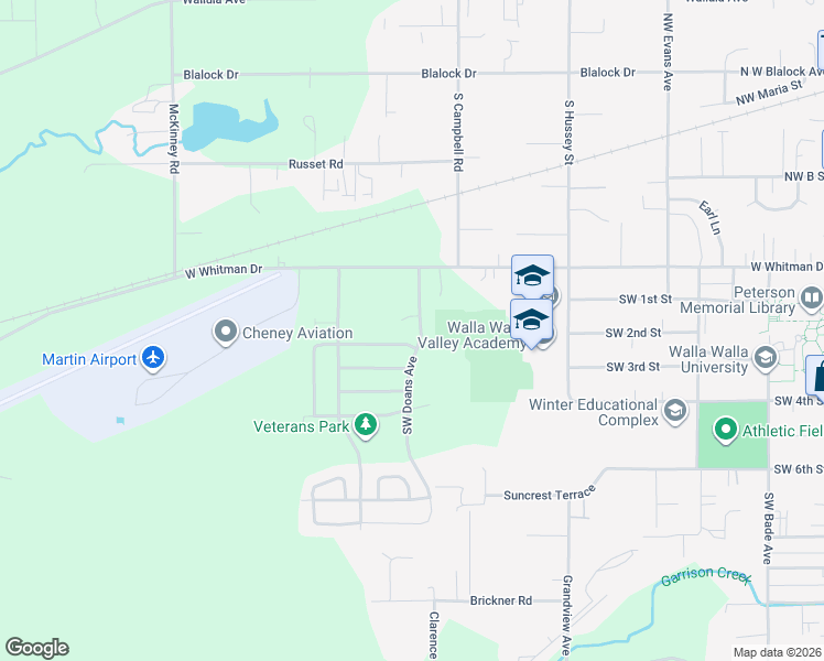 map of restaurants, bars, coffee shops, grocery stores, and more near 1121 Southwest Greeley Street in College Place