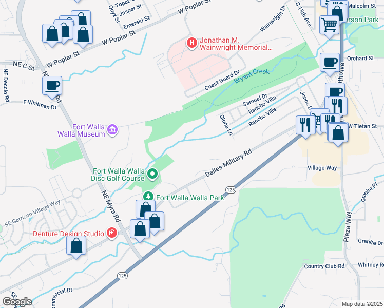 map of restaurants, bars, coffee shops, grocery stores, and more near 1460 Dalles Military Road in Walla Walla