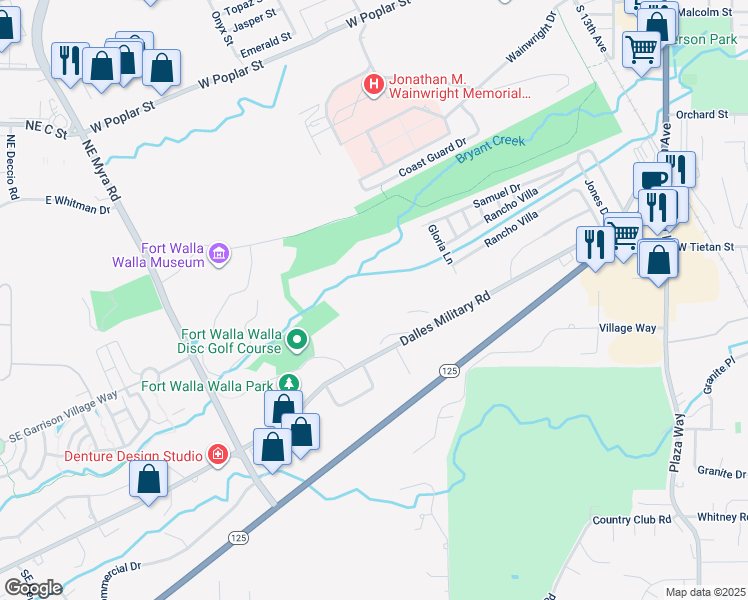 map of restaurants, bars, coffee shops, grocery stores, and more near 1460 Dalles Military Road in Walla Walla