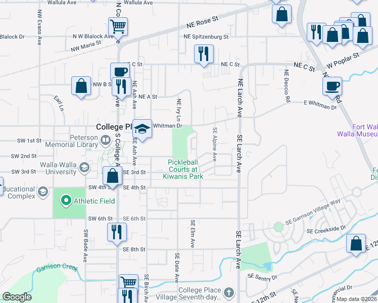 map of restaurants, bars, coffee shops, grocery stores, and more near 148 Southeast Rodeo Loop in College Place