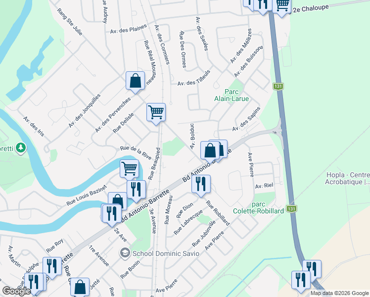 map of restaurants, bars, coffee shops, grocery stores, and more near 25 Rang Sainte Julie in Lanaudière