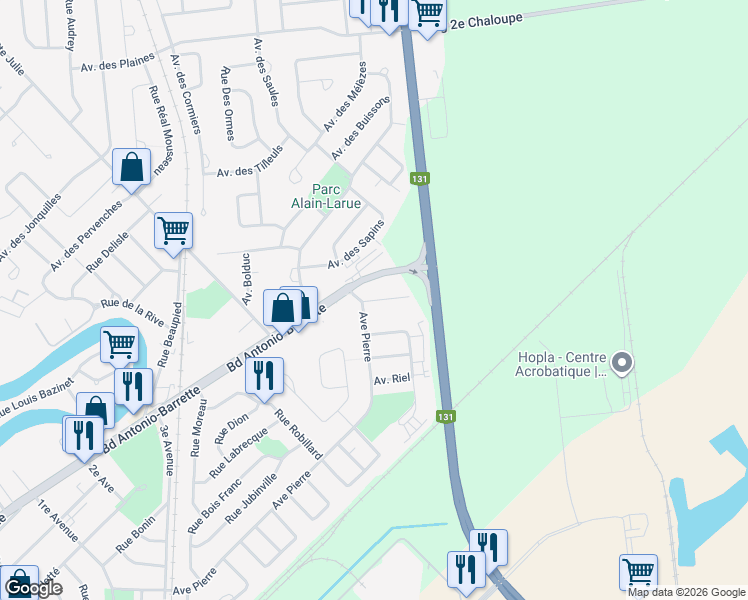 map of restaurants, bars, coffee shops, grocery stores, and more near Rue Bruneau in Joliette