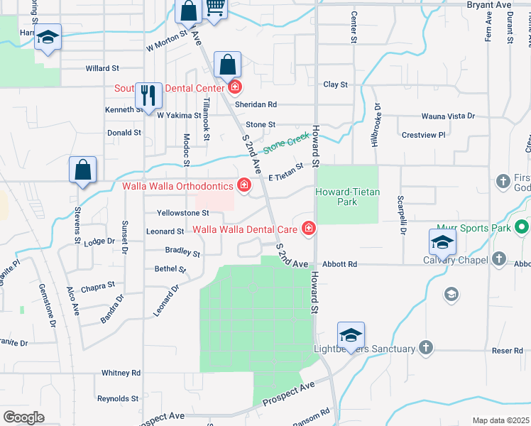 map of restaurants, bars, coffee shops, grocery stores, and more near 18 West Imperial Street in Walla Walla