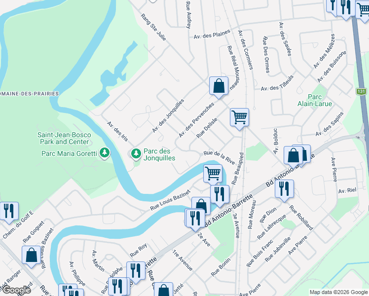 map of restaurants, bars, coffee shops, grocery stores, and more near 56 Rue de la Rive in Joliette