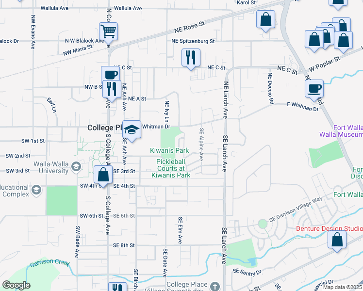 map of restaurants, bars, coffee shops, grocery stores, and more near Rodeo Loop in College Place