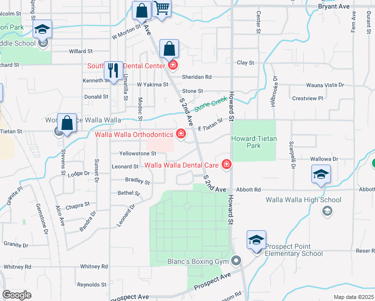 map of restaurants, bars, coffee shops, grocery stores, and more near 26 West Imperial Street in Walla Walla
