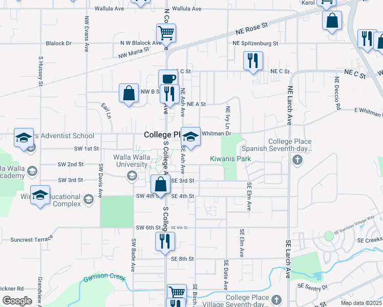 map of restaurants, bars, coffee shops, grocery stores, and more near 31 Southeast Ash Avenue in College Place