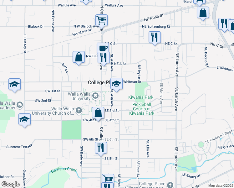 map of restaurants, bars, coffee shops, grocery stores, and more near 31 Southeast Ash Avenue in College Place