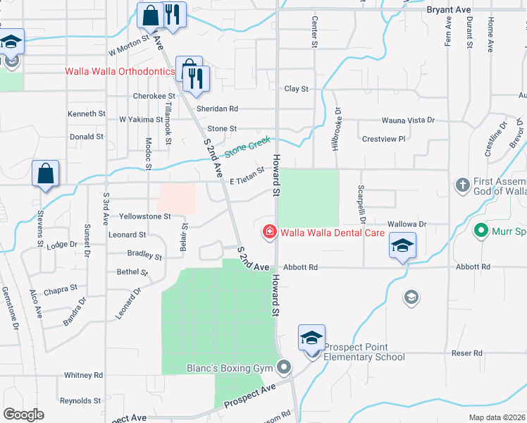 map of restaurants, bars, coffee shops, grocery stores, and more near 37 Mckay Place in Walla Walla