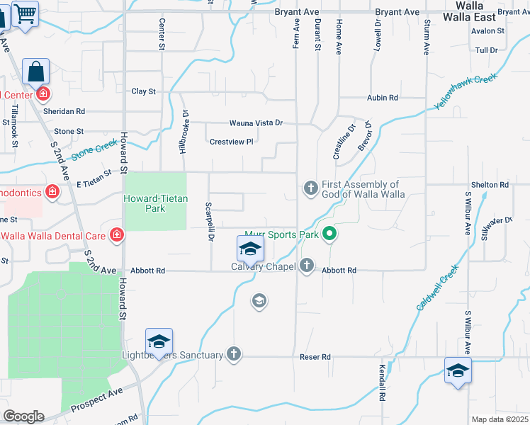 map of restaurants, bars, coffee shops, grocery stores, and more near 826 Wheatland Street in Walla Walla