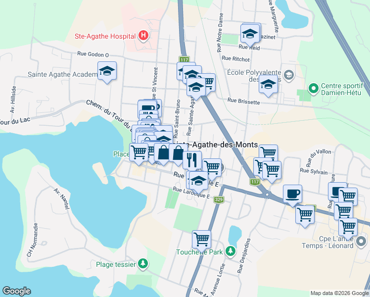 map of restaurants, bars, coffee shops, grocery stores, and more near 38 Rue Sainte-Agathe in Sainte-Agathe-des-Monts