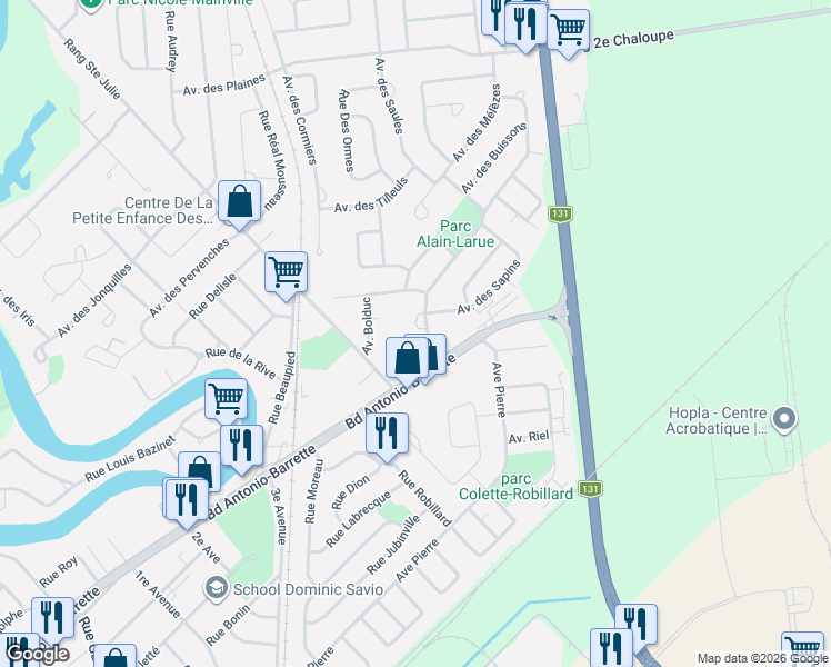 map of restaurants, bars, coffee shops, grocery stores, and more near 11 Avenue des Bouleaux in Lanaudière