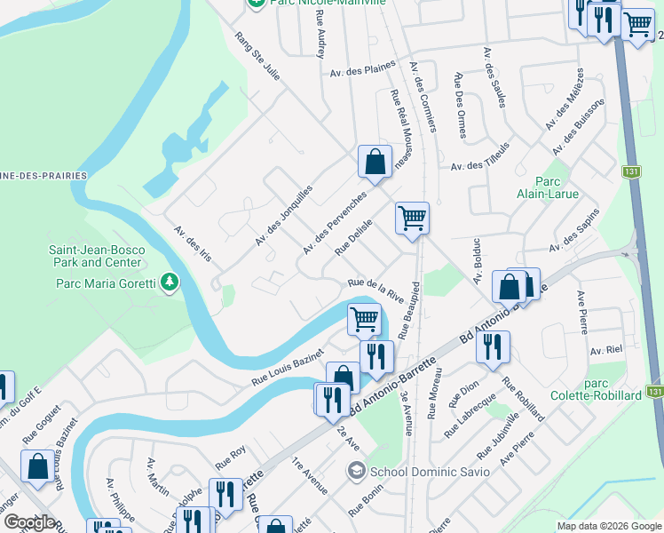 map of restaurants, bars, coffee shops, grocery stores, and more near 45 Rue Delisle in Lanaudière
