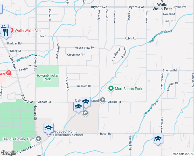 map of restaurants, bars, coffee shops, grocery stores, and more near 850 Fern Court in Walla Walla