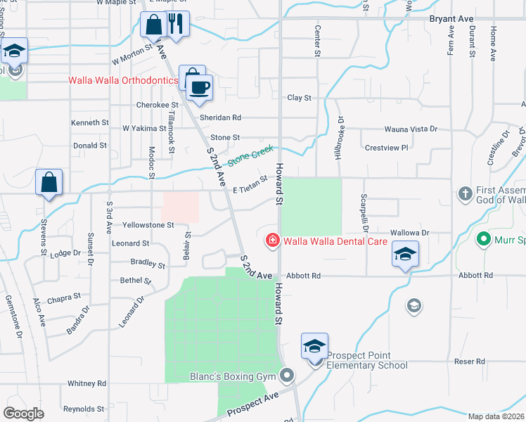 map of restaurants, bars, coffee shops, grocery stores, and more near 37 Mckay Place in Walla Walla