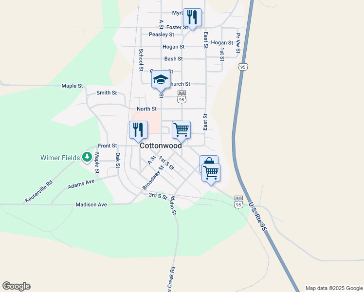 map of restaurants, bars, coffee shops, grocery stores, and more near 404 King St in Cottonwood