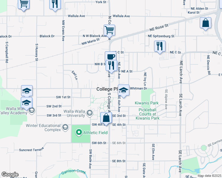 map of restaurants, bars, coffee shops, grocery stores, and more near in College Place