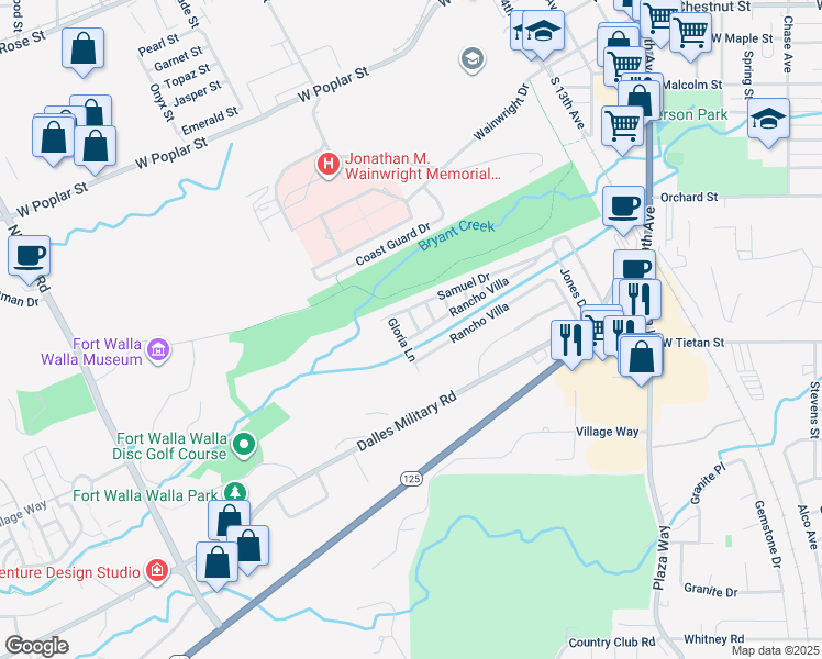 map of restaurants, bars, coffee shops, grocery stores, and more near 1320 Fort Lane in Walla Walla