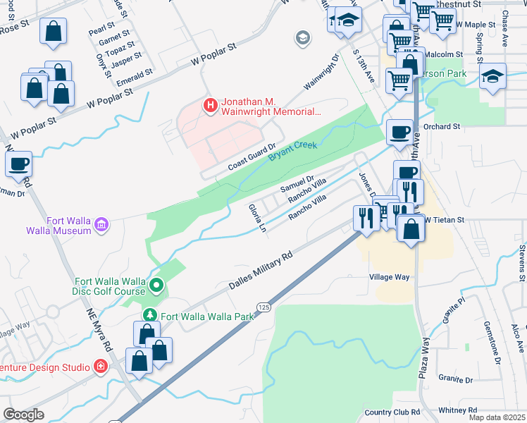 map of restaurants, bars, coffee shops, grocery stores, and more near 1320 Fort Lane in Walla Walla