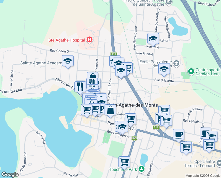 map of restaurants, bars, coffee shops, grocery stores, and more near 35 Rue Saint-Bruno in Sainte-Agathe-des-Monts