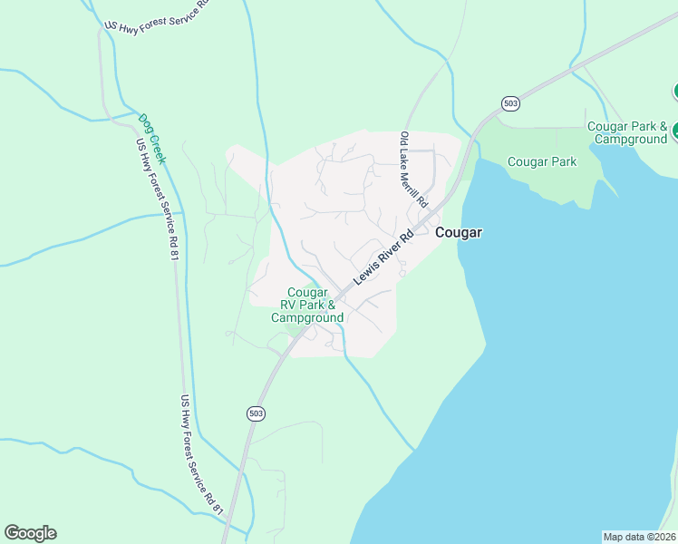 map of restaurants, bars, coffee shops, grocery stores, and more near 16840-16856 Lewis River Road in Cougar