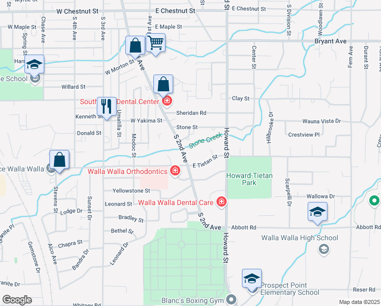 map of restaurants, bars, coffee shops, grocery stores, and more near 1470 South 2nd Avenue in Walla Walla