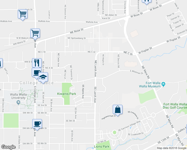 map of restaurants, bars, coffee shops, grocery stores, and more near 12 Northeast Hadley Way in College Place