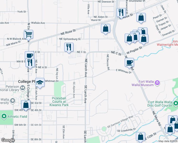 map of restaurants, bars, coffee shops, grocery stores, and more near 820 Northeast Bunky Lane in College Place