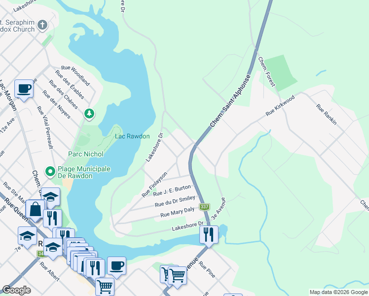 map of restaurants, bars, coffee shops, grocery stores, and more near 3172 Park Lane in Rawdon