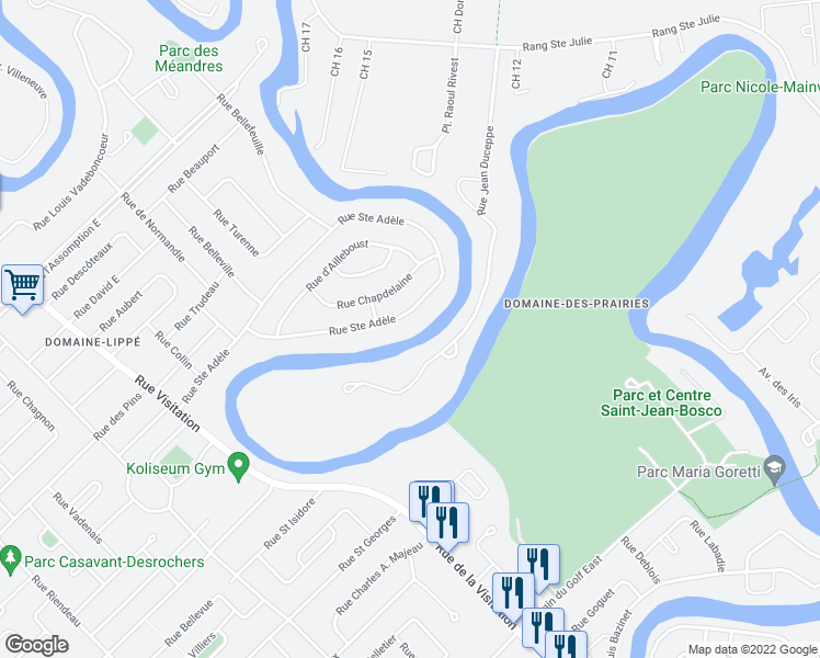 map of restaurants, bars, coffee shops, grocery stores, and more near 269 Rue Sainte Adele in Saint-Charles-Borromée