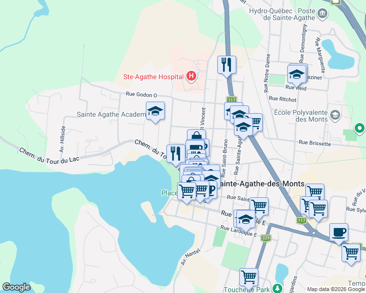 map of restaurants, bars, coffee shops, grocery stores, and more near 16 Rue Saint Henri Ouest in Sainte-Agathe-des-Monts