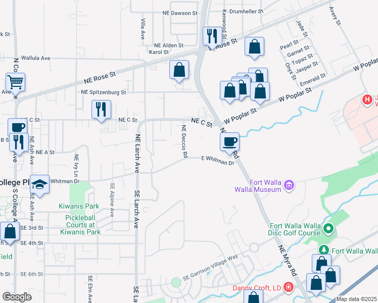 map of restaurants, bars, coffee shops, grocery stores, and more near 278 Northeast Deccio Road in College Place