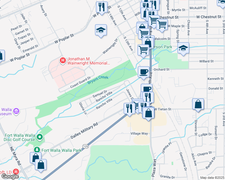 map of restaurants, bars, coffee shops, grocery stores, and more near 177 Rancho Villa in Walla Walla