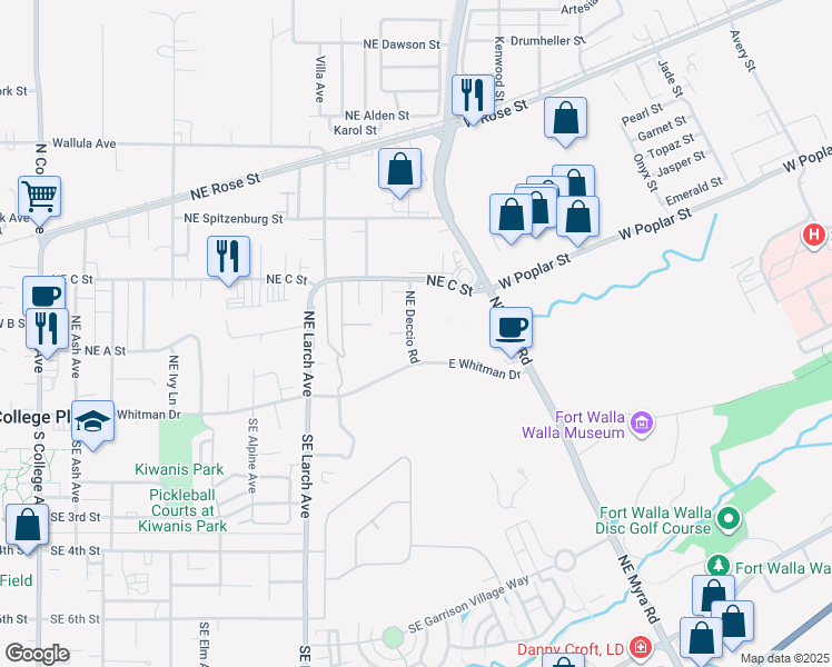 map of restaurants, bars, coffee shops, grocery stores, and more near 278 Northeast Deccio Road in College Place