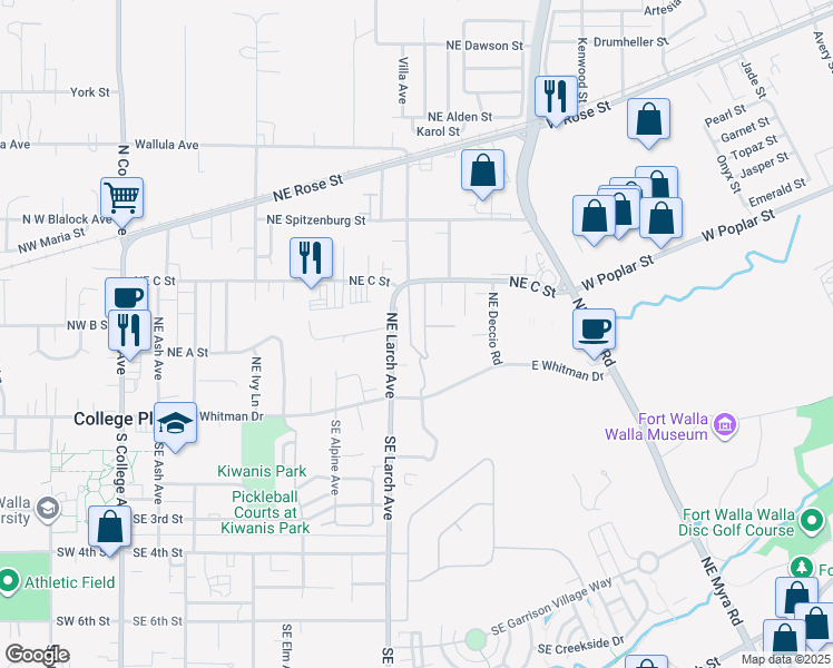 map of restaurants, bars, coffee shops, grocery stores, and more near 281 Northeast Maple Street in College Place