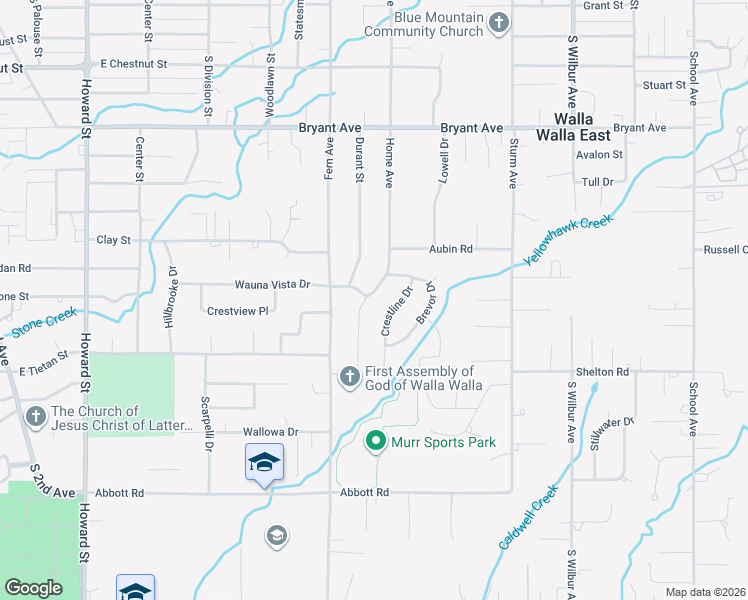 map of restaurants, bars, coffee shops, grocery stores, and more near 1813 Home Avenue in Walla Walla