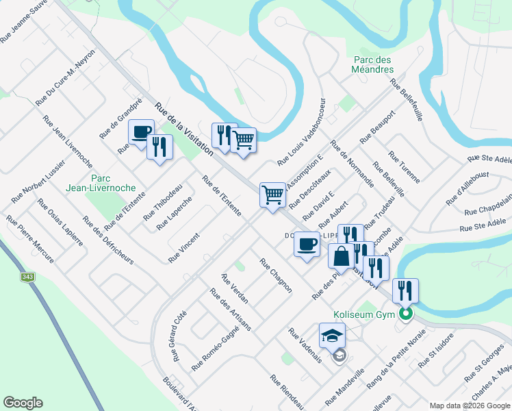 map of restaurants, bars, coffee shops, grocery stores, and more near 6 Boulevard l'Assomption Ouest in Saint-Charles-Borromée