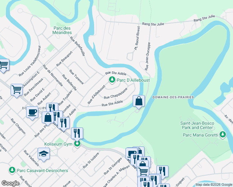 map of restaurants, bars, coffee shops, grocery stores, and more near 21 Rue Chapdelaine in Saint-Charles-Borromée