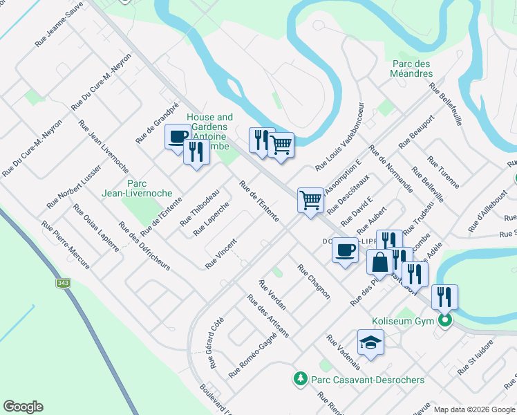 map of restaurants, bars, coffee shops, grocery stores, and more near 662 Rue de l'Entente in Saint-Charles-Borromée