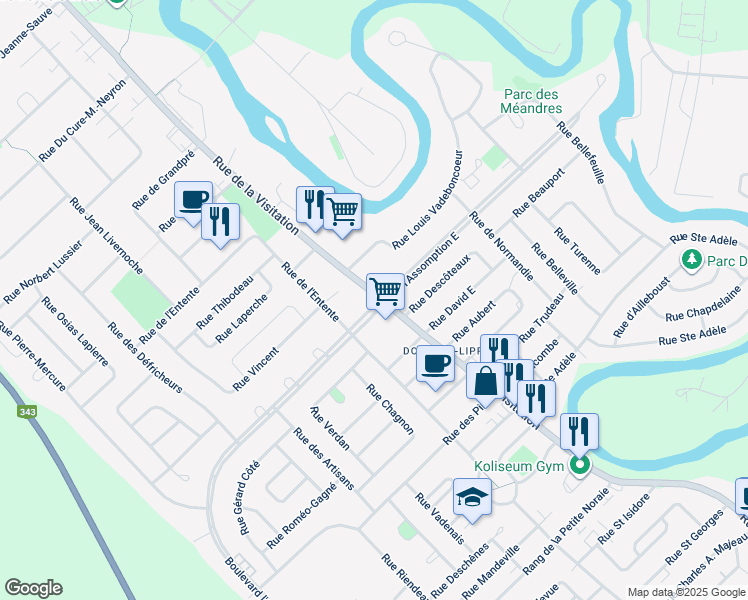 map of restaurants, bars, coffee shops, grocery stores, and more near 675 Rue de la Visitation in Joliette Regional County Municipality