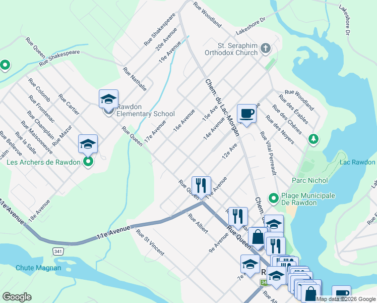 map of restaurants, bars, coffee shops, grocery stores, and more near 3992 Rue Sainte Anne in Rawdon