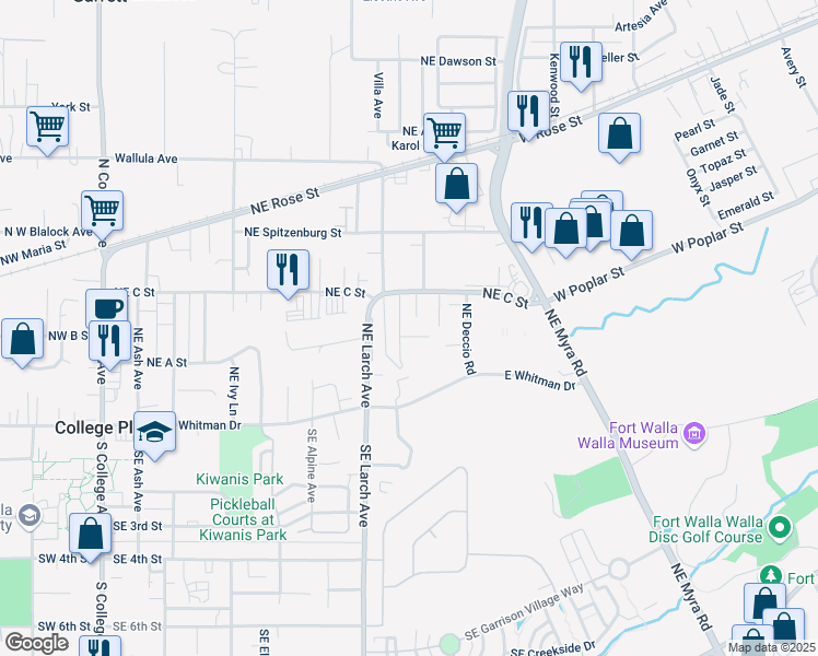 map of restaurants, bars, coffee shops, grocery stores, and more near 281 Northeast Maple Street in College Place