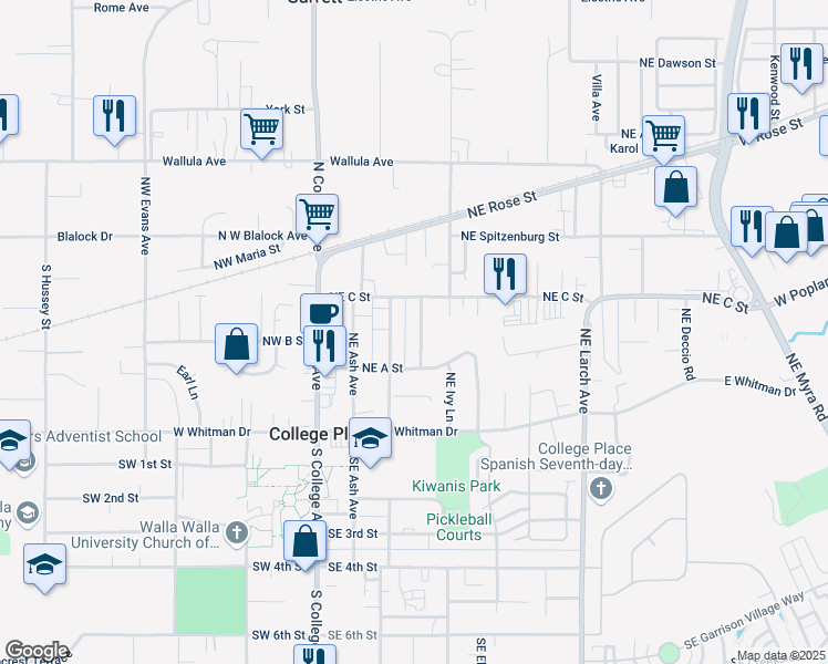 map of restaurants, bars, coffee shops, grocery stores, and more near 229 Northeast Cedar Avenue in College Place