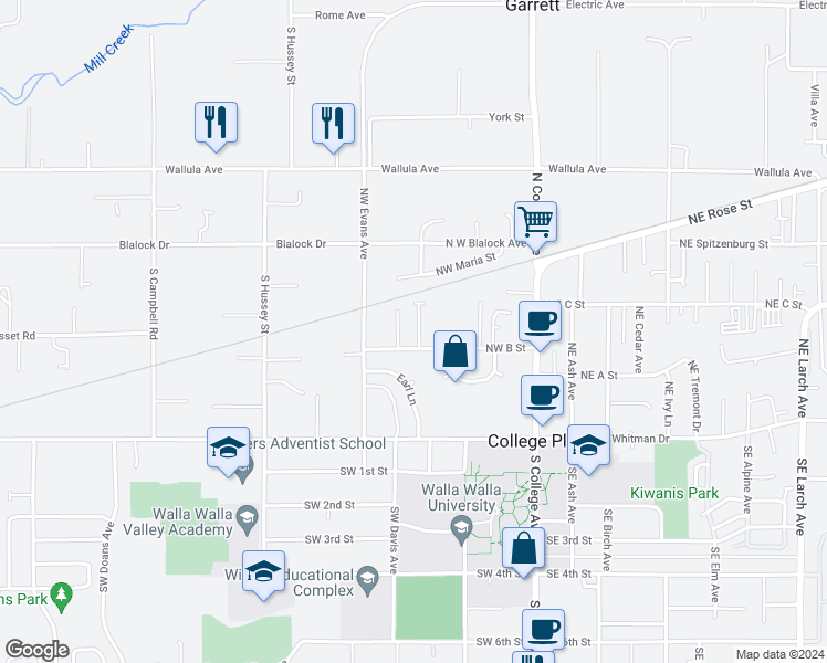 map of restaurants, bars, coffee shops, grocery stores, and more near 227 Laurella Lane in College Place