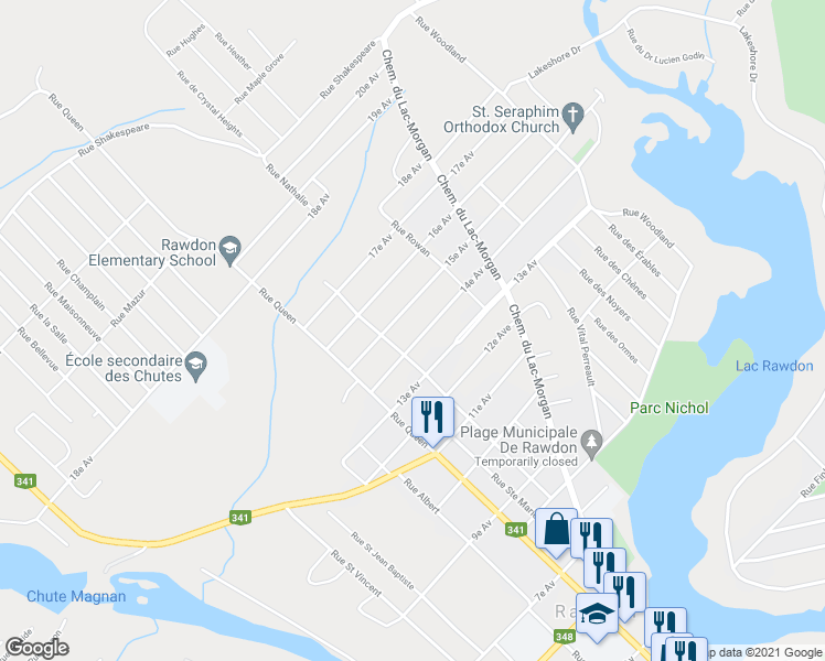 map of restaurants, bars, coffee shops, grocery stores, and more near 3283 14e Av in Rawdon