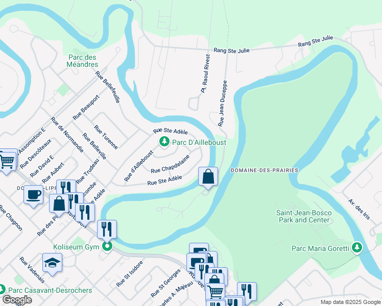 map of restaurants, bars, coffee shops, grocery stores, and more near 38 Rue Chapdelaine in Joliette Regional County Municipality