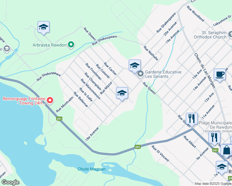 map of restaurants, bars, coffee shops, grocery stores, and more near 4122 Rue Frontenac in Rawdon