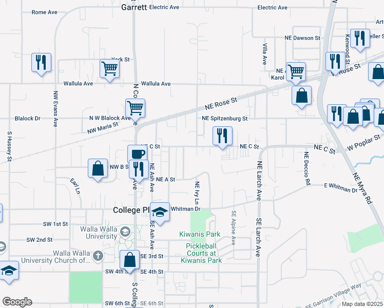 map of restaurants, bars, coffee shops, grocery stores, and more near 253 North East Damson Place in College Place