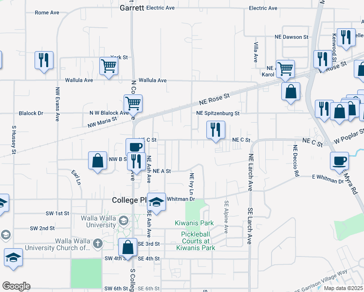 map of restaurants, bars, coffee shops, grocery stores, and more near 242 Northeast Cedar Avenue in College Place